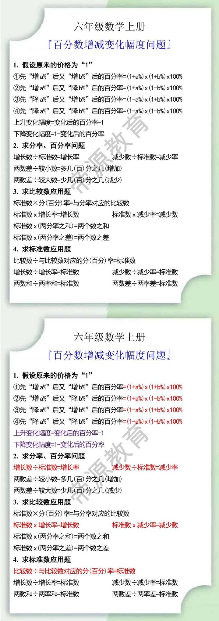 六年级数学上册百分数增减变化幅度问题