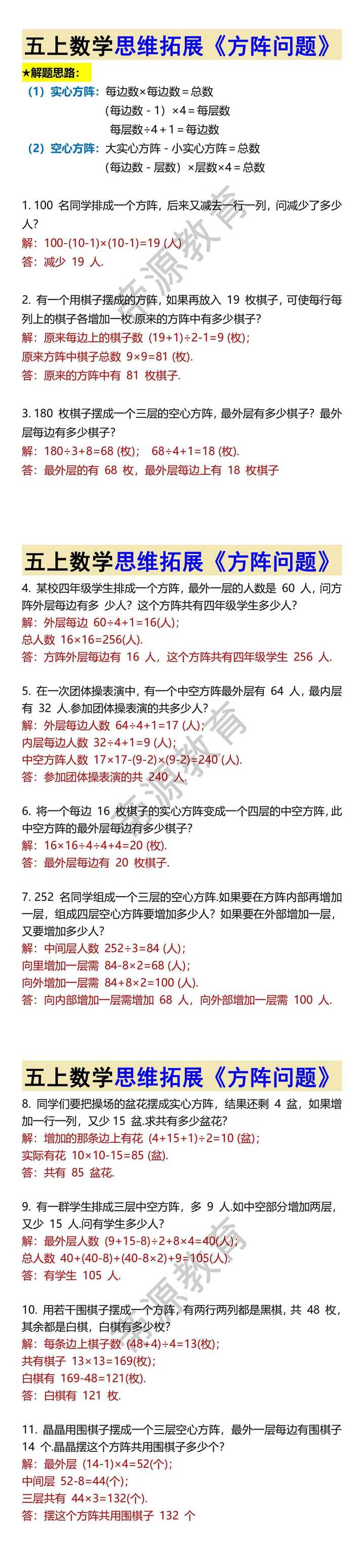 五上数学思维拓展《方阵问题》