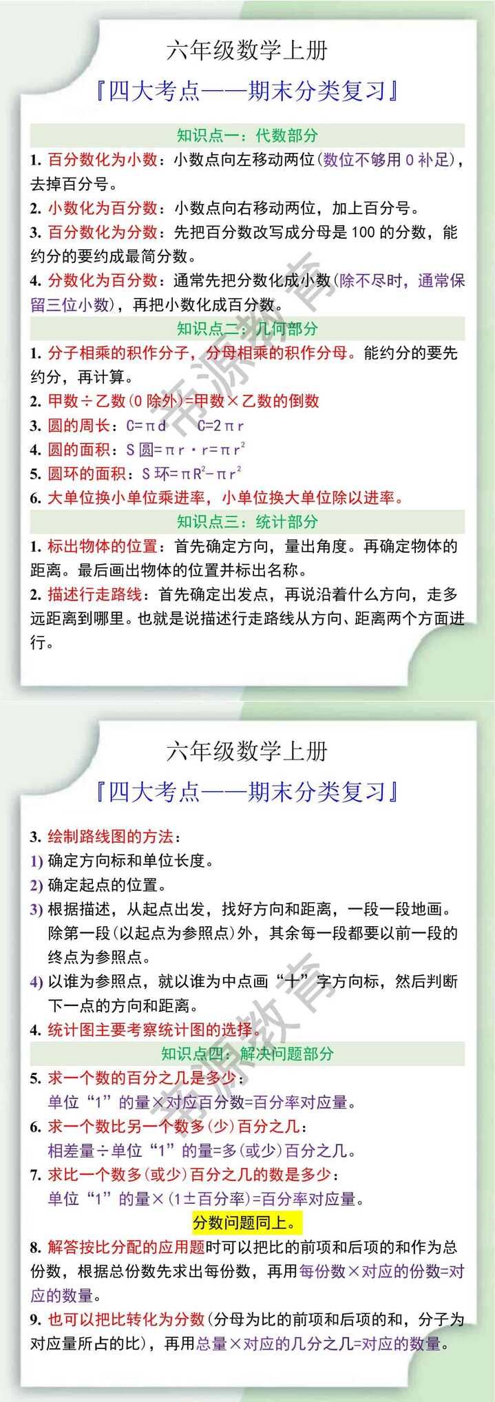 六年级数学上册四大考点期末复习