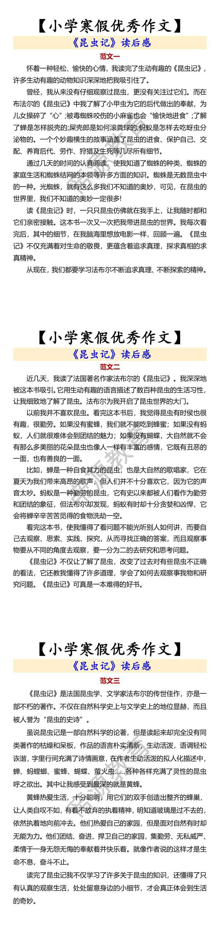 【小学寒假优秀作文】 《昆虫记》读后感