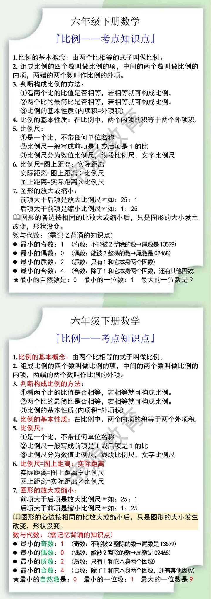 六年级数学下册比例考点知识点