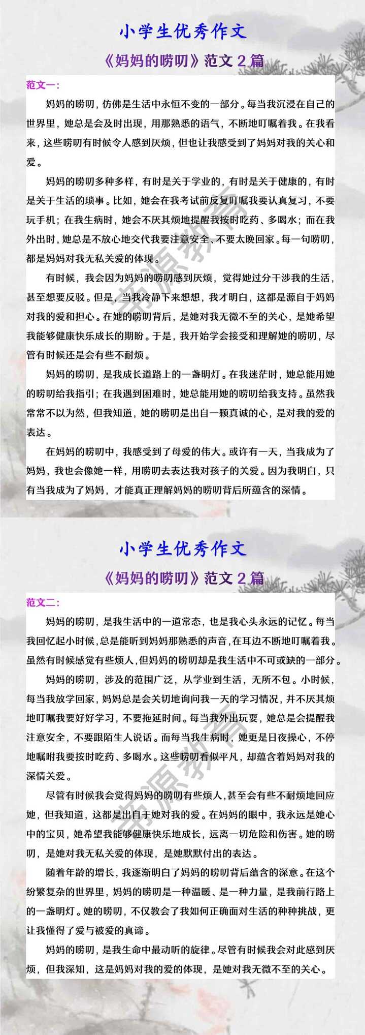 小学生优秀作文 《妈妈的唠叨》范文2篇