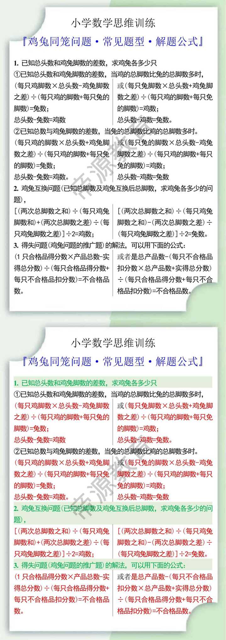小学数学鸡兔同笼问题常见题型解题公式