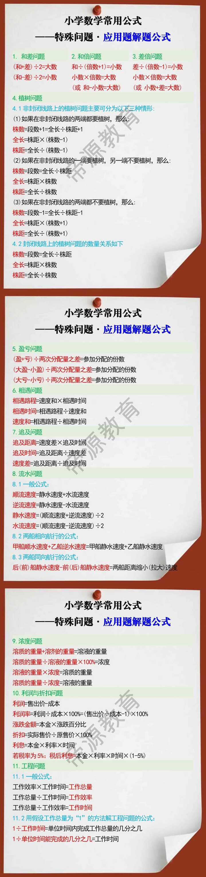 小学数学常用特殊问题应用题解题公式