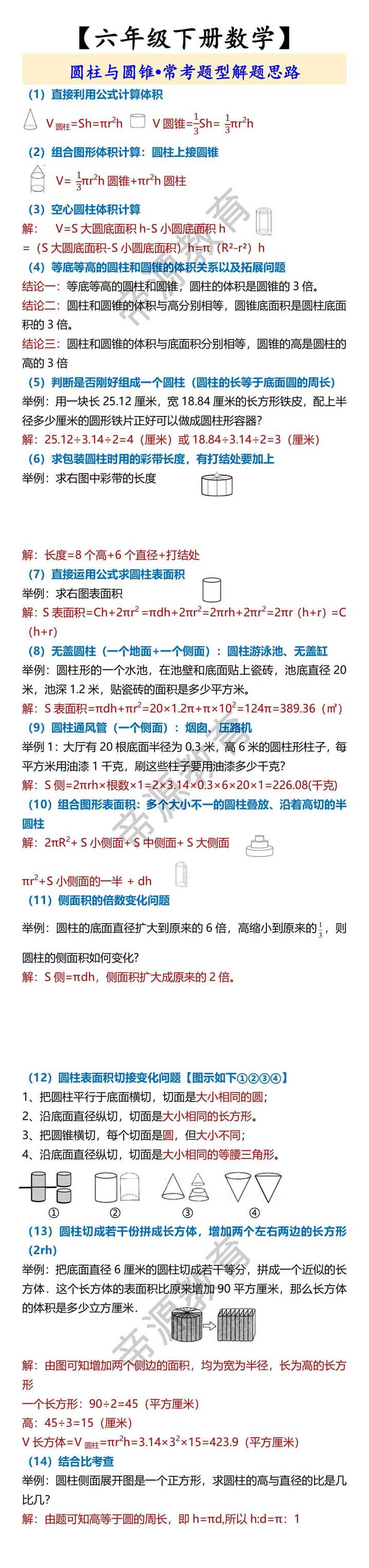 【六年级下册数学】 圆柱与圆锥•常考题型解题思路