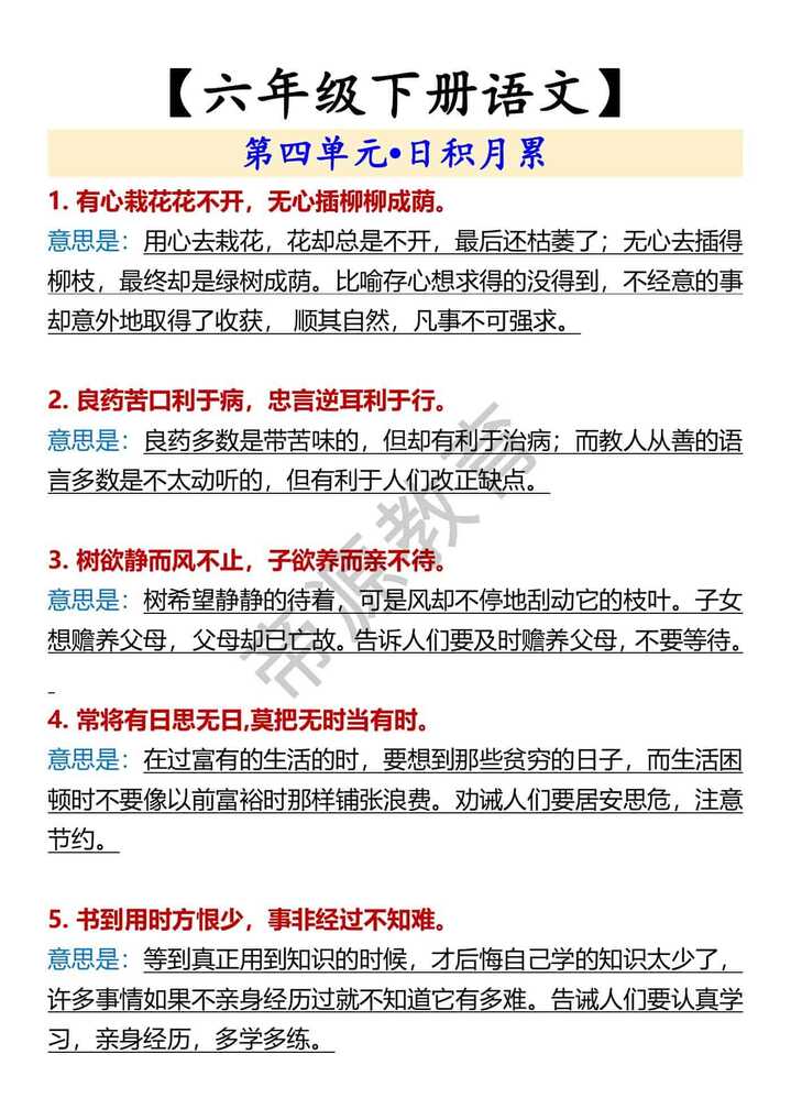 【六年级下册语文】 第四单元•日积月累