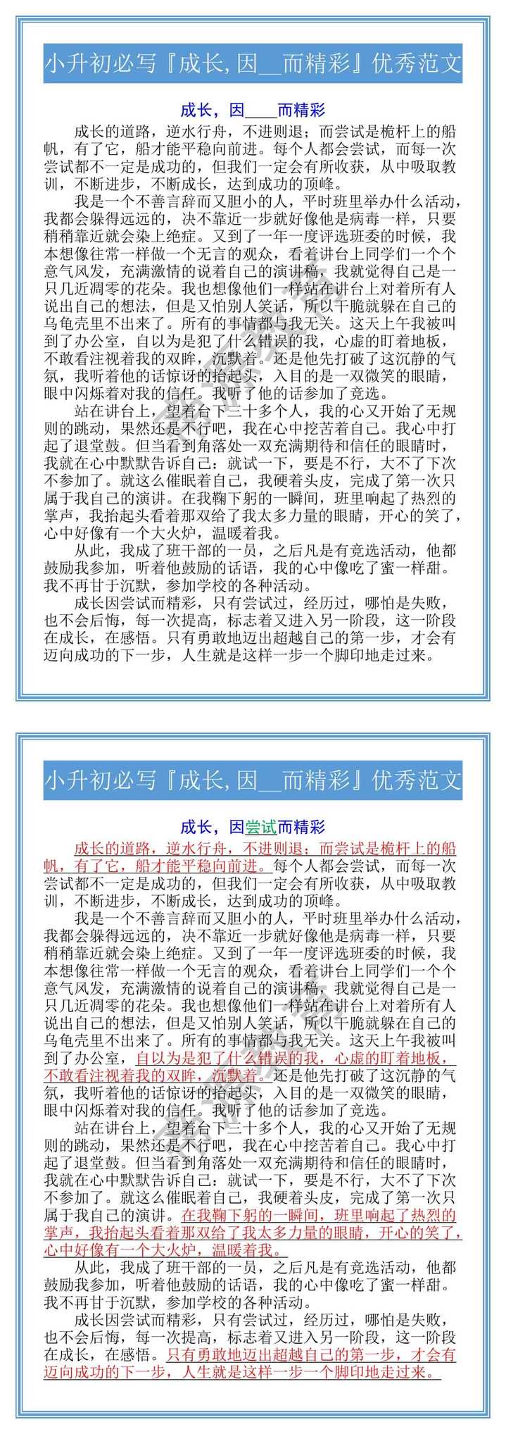 小升初必写『成长,因__而精彩』优秀范文