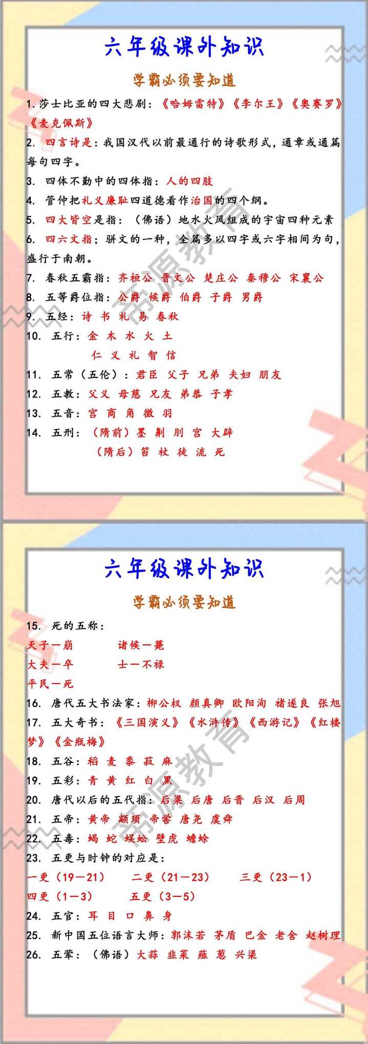 六年级课外知识 学霸必须要知道