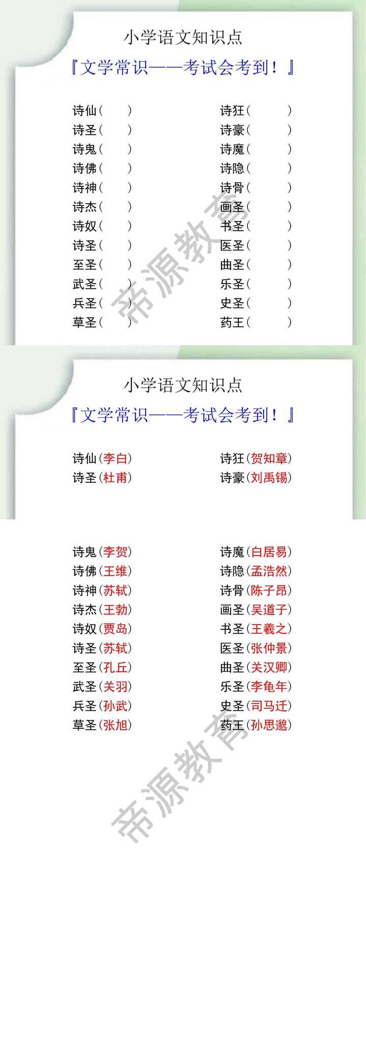 小升初语文常考文学常识