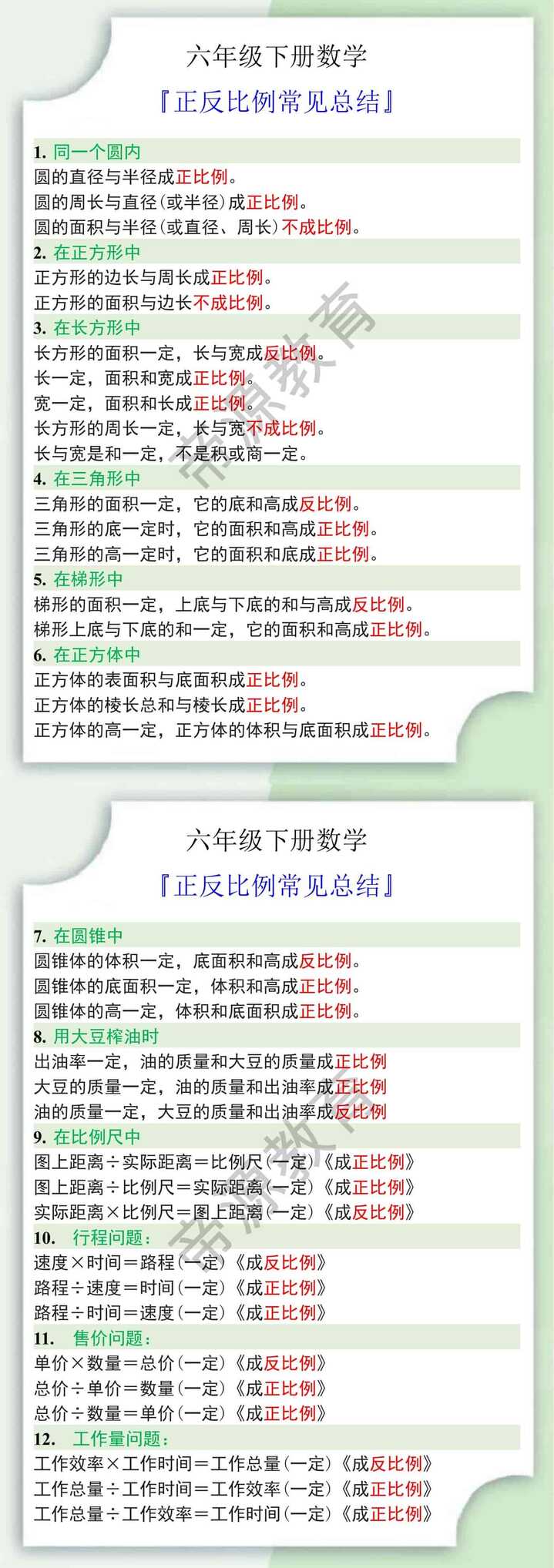六年级下册数学正反比例常见总结