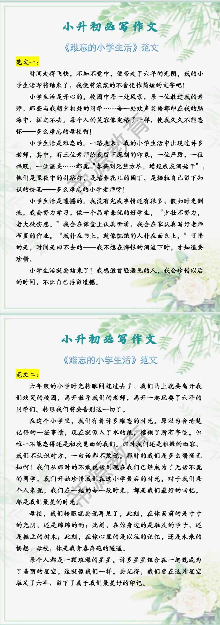 小升初必写作文 《难忘的小学生活》范文