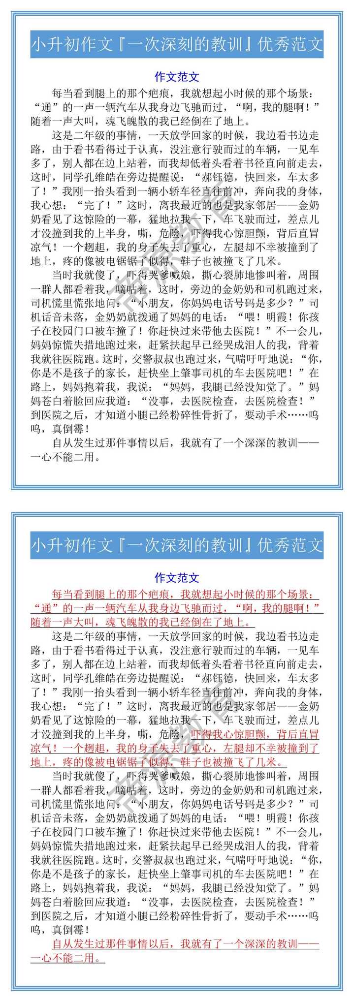 小升初作文『一次深刻的教训』优秀范文