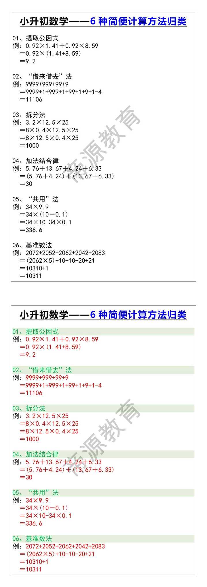 小升初数学——6种简便计算方法归类