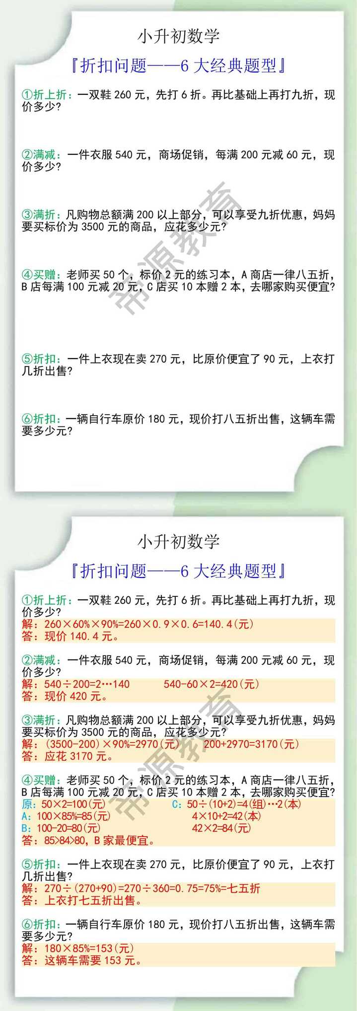 小升初数学折扣问题6大经典题型