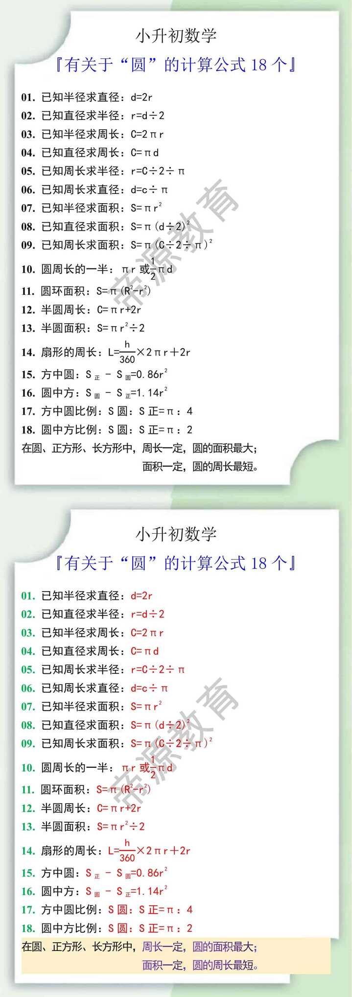 小升初数学有关于“圆”的计算公式18个
