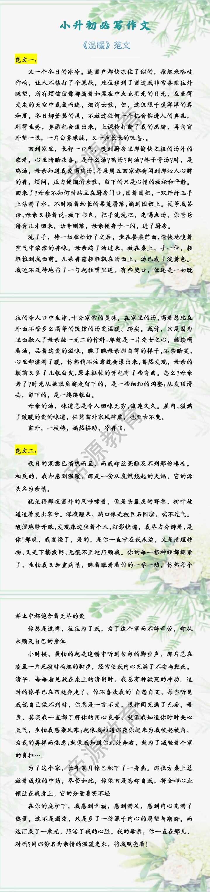 小升初必写作文 《温暖》范文