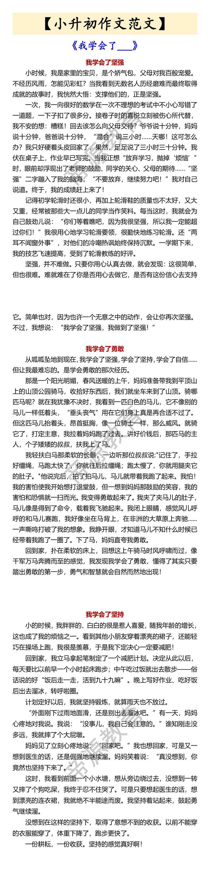 【小升初作文范文】 《我学会了___》