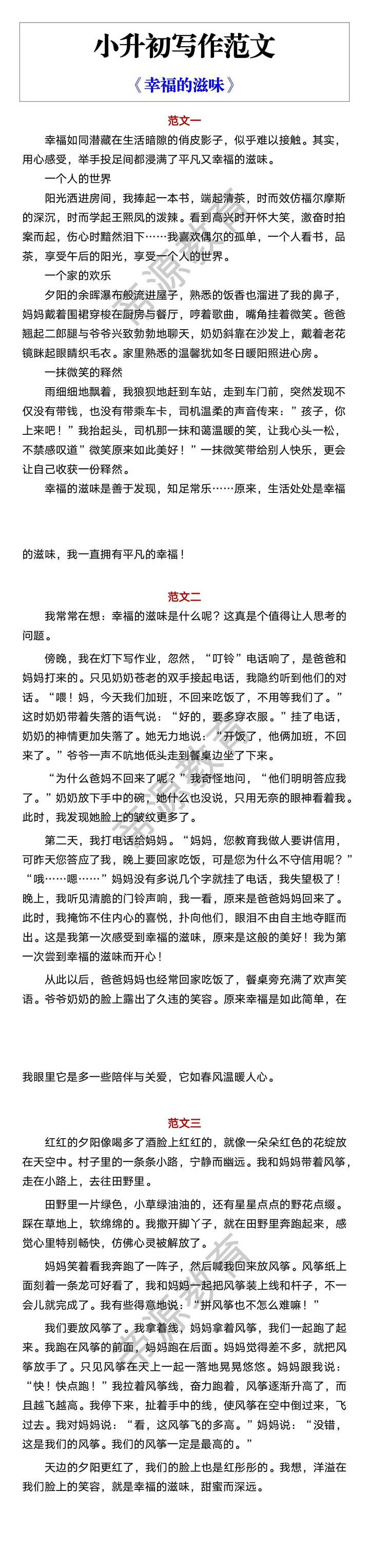 小升初写作范文 《幸福的滋味》