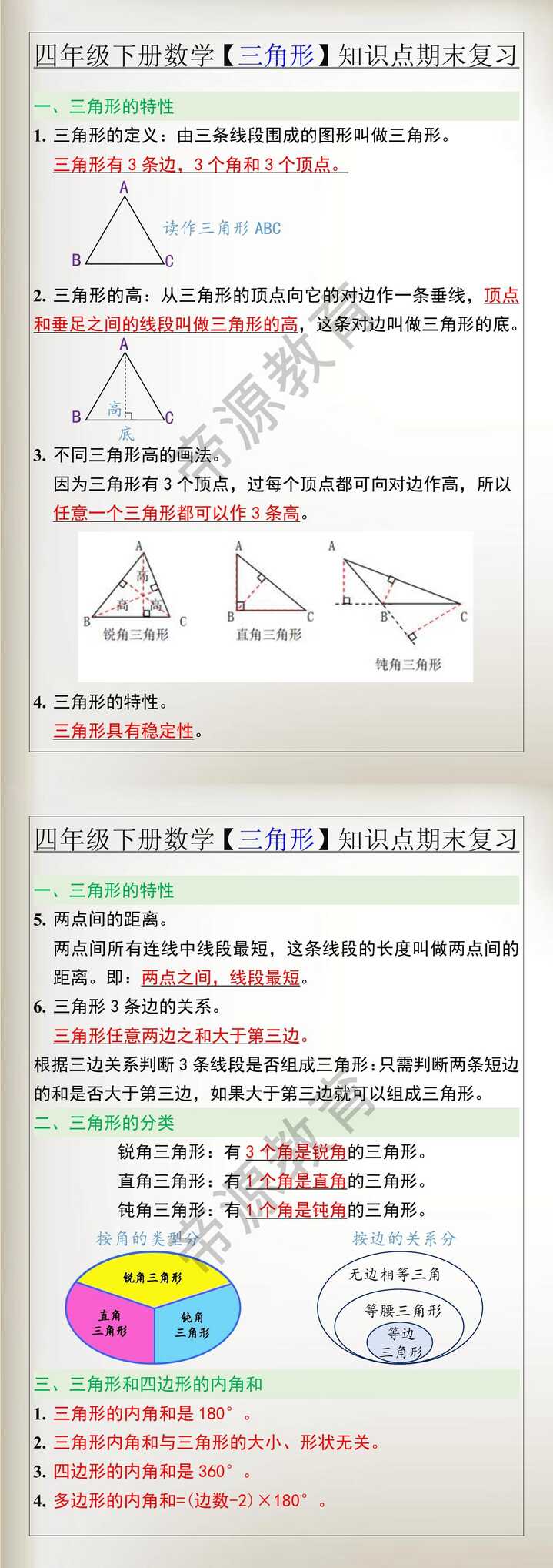 四年级下册数学【三角形】知识点期末复习
