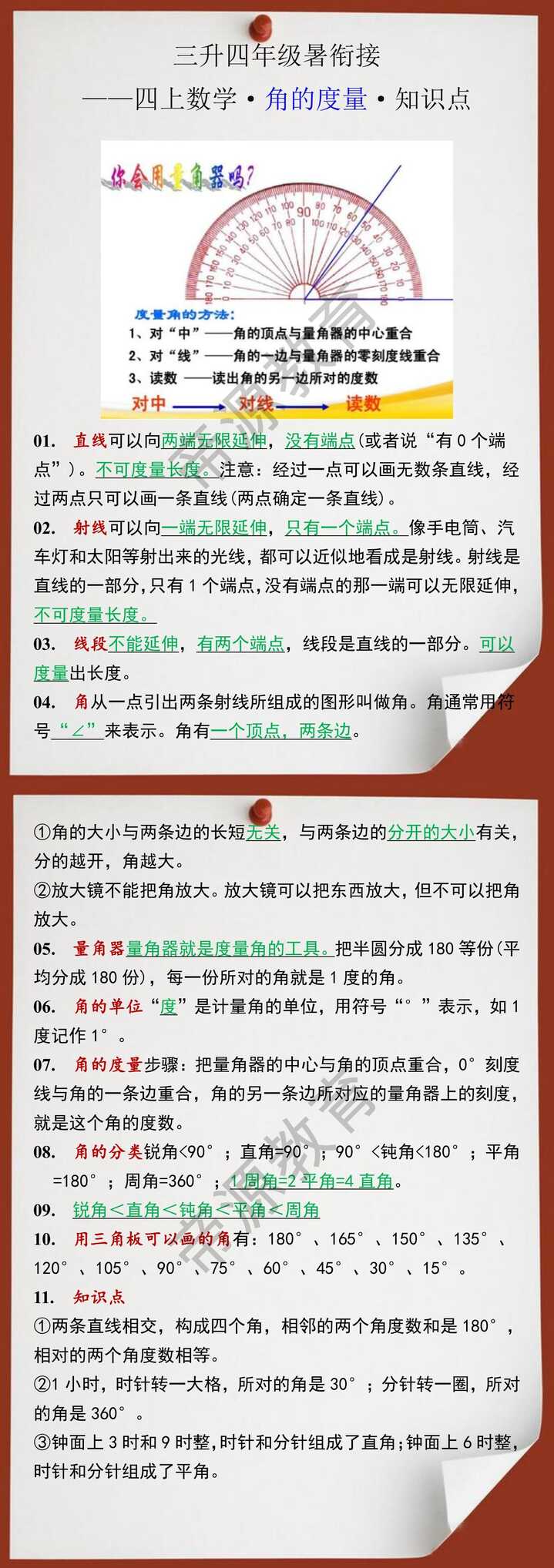三升四年级数学上册角的度量知识点