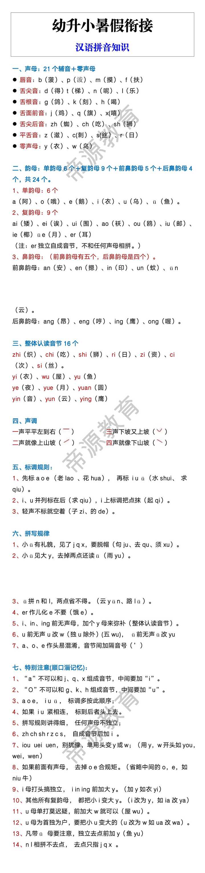 幼升小暑假衔接 汉语拼音知识