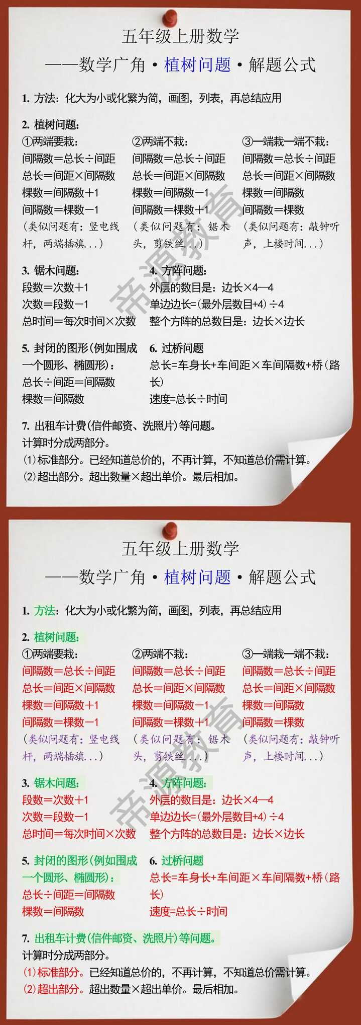 五年级数学上册数学广角植树问题解题公式