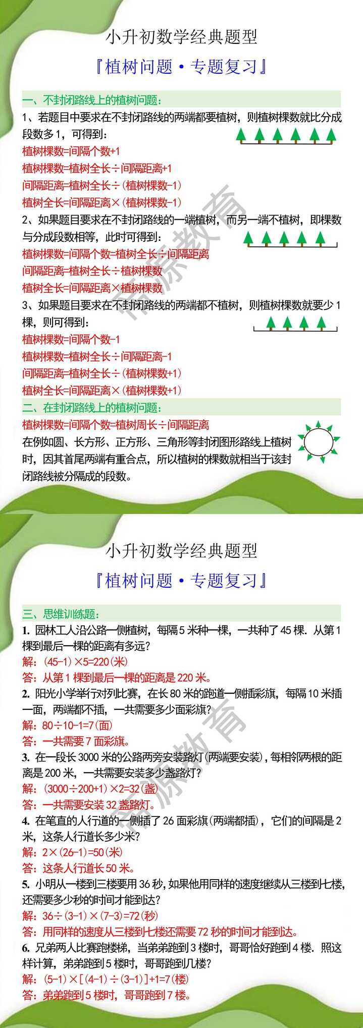 小升初数学植树问题专题复习