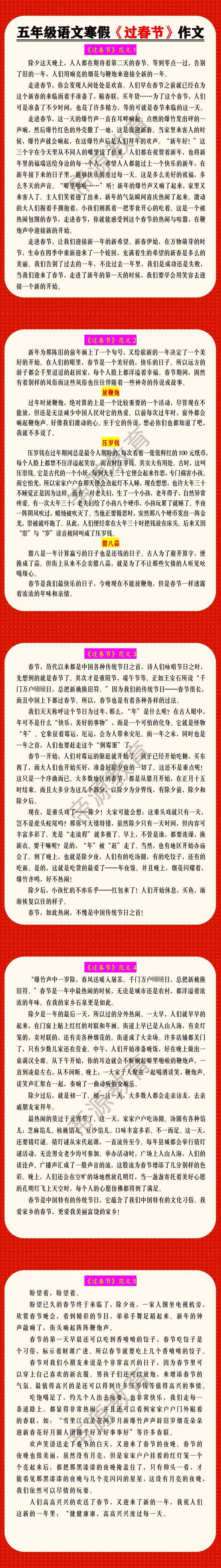 五年级语文寒假《过春节》作文