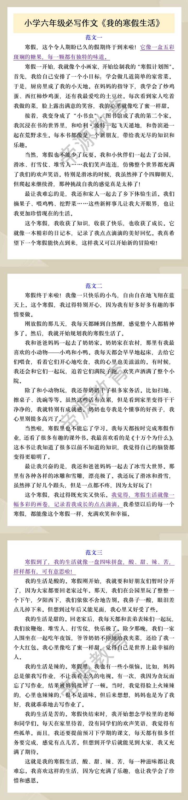 小学六年级必写作文《我的寒假生活》