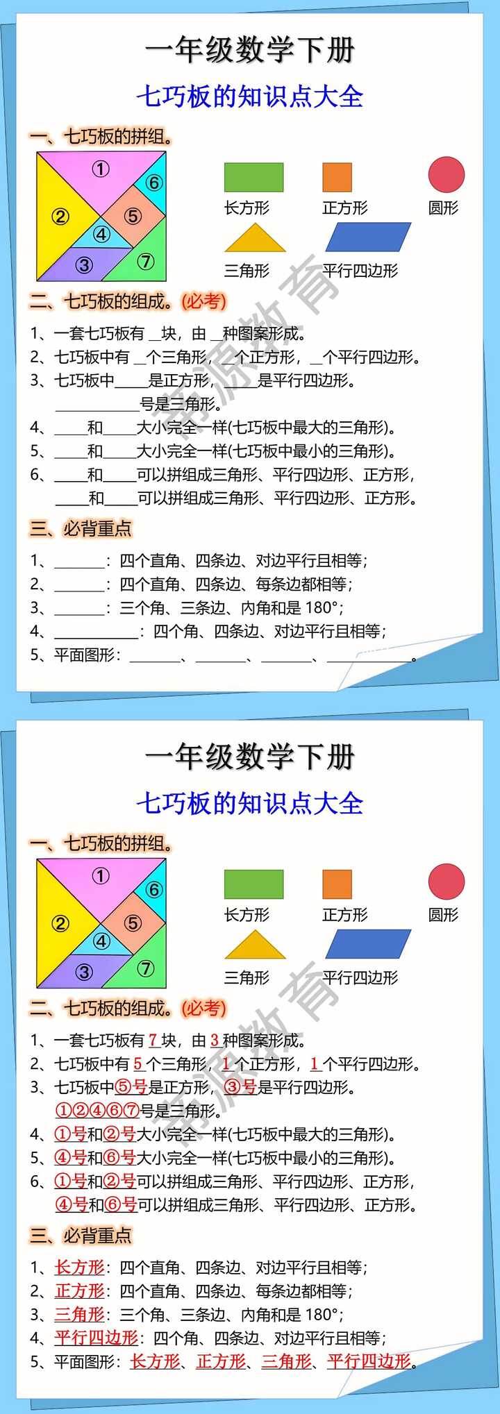 一年级下册数学七巧板的知识点