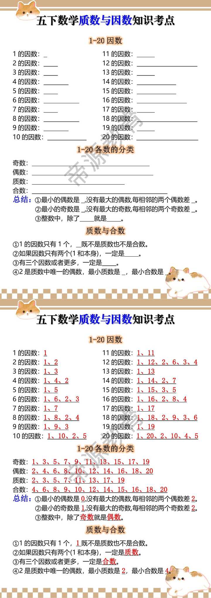 五年级下册数学质数与因数知识考点