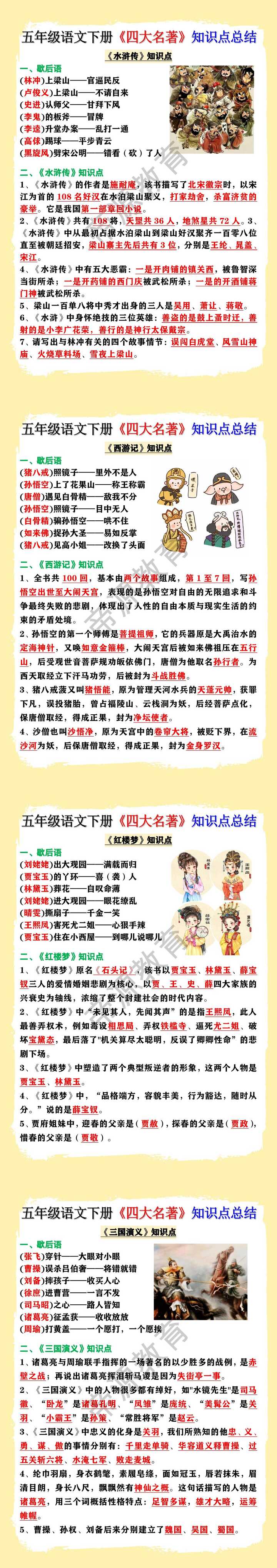 五年级语文下册《四大名著》知识点总结