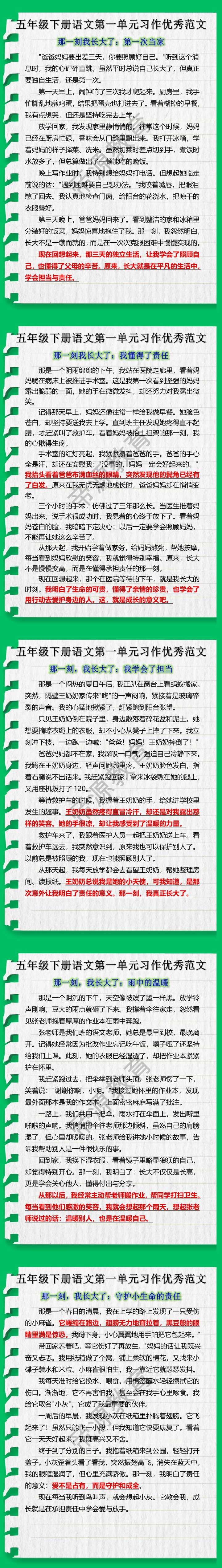 五年级下册语文第一单元习作优秀范文