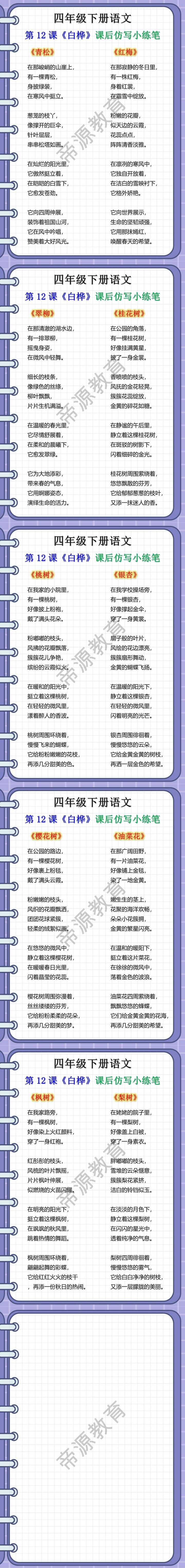 四年级下册语文《12.白桦》课后小练笔
