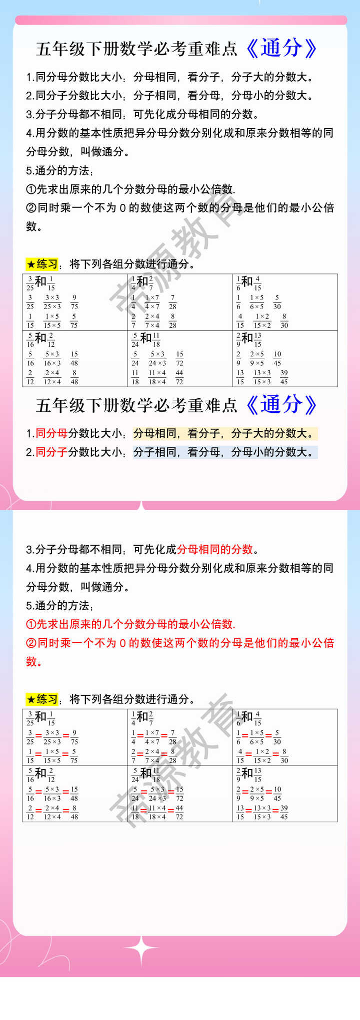 五年级下册数学必考重难点《通分》