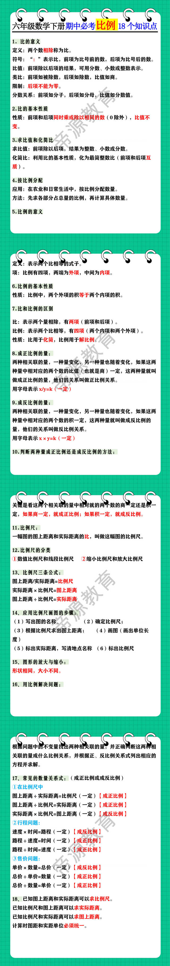 六年级数学下册期中必考比例18个知识点