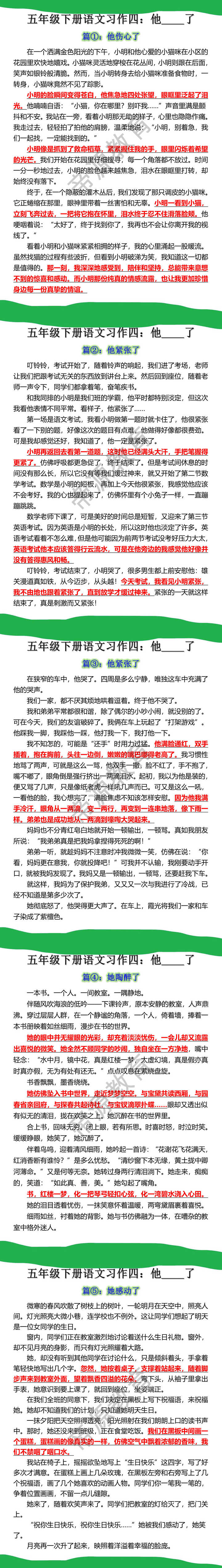 五年级下册语文习作四：他____了