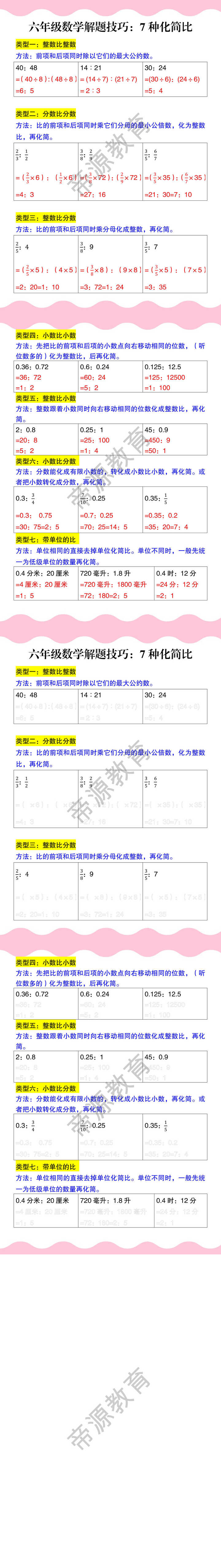 六年级数学解题技巧：7种化简比