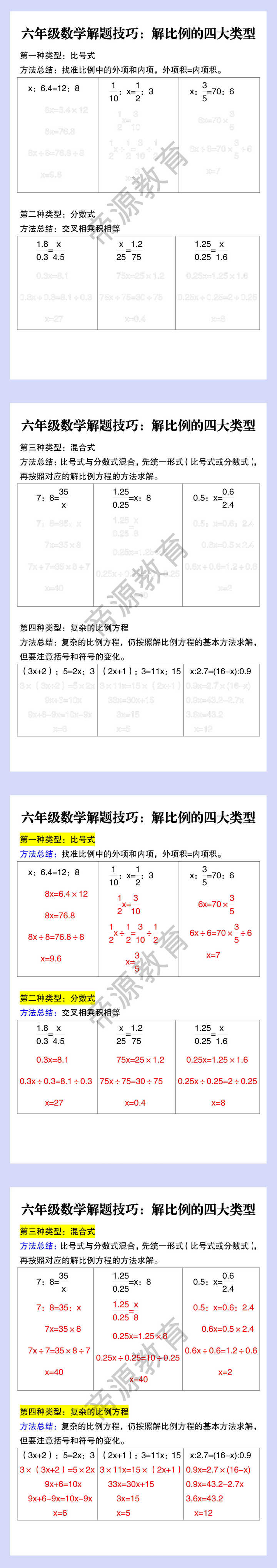 六年级数学解题技巧：解比例的四大类型
