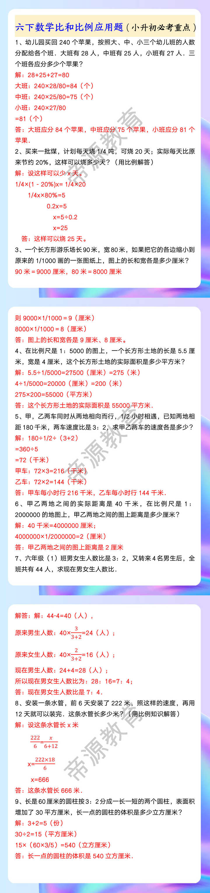 六下数学比和比例应用题（小升初必考重点）