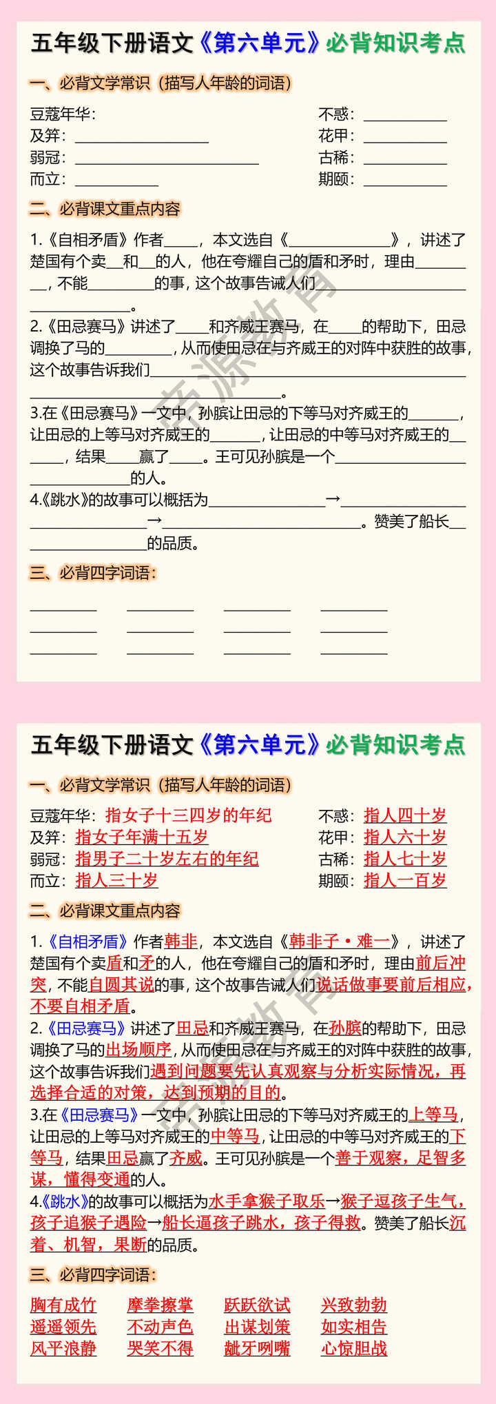五年级下册语文《第六单元》必背知识考点