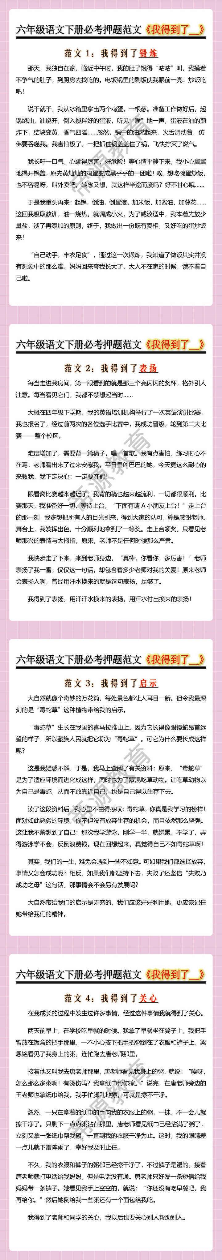 六年级语文下册必考押题范文《我得到了__》