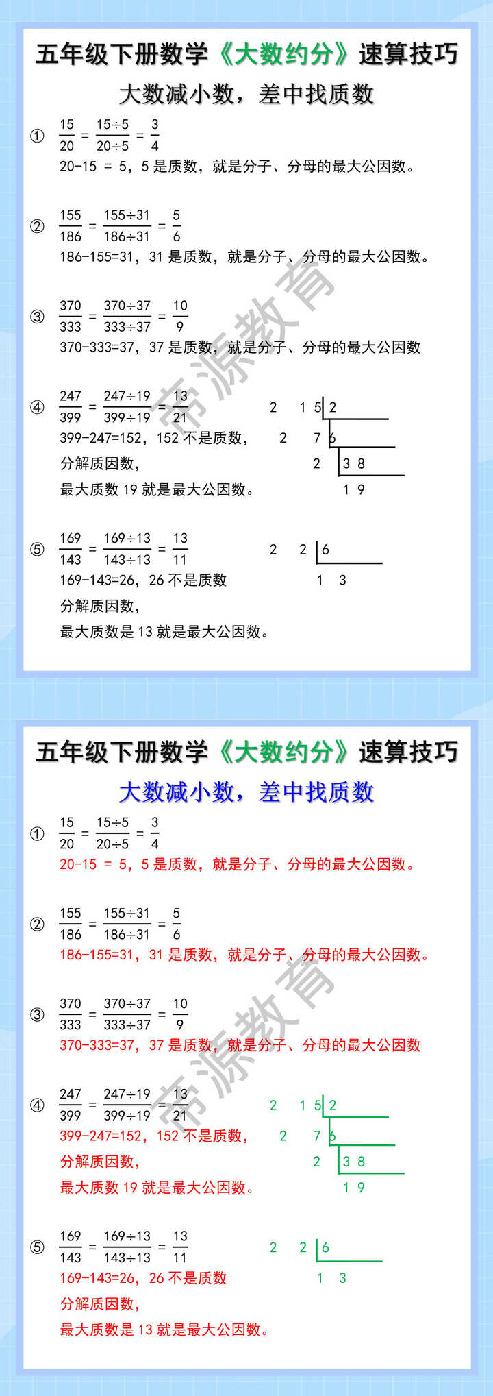 五年级下册数学《大数约分》速算技巧