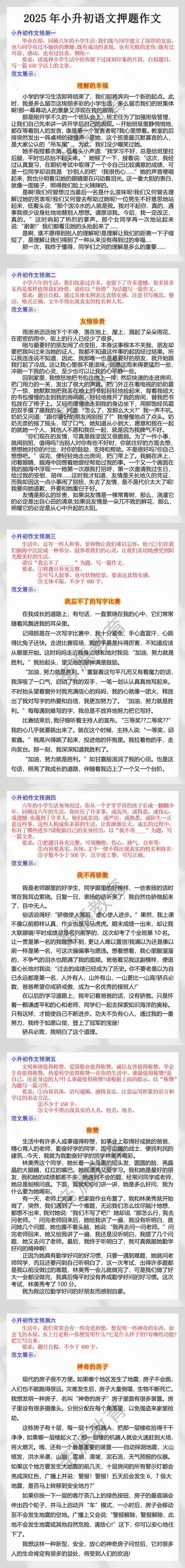 2025年小升初语文押题作文