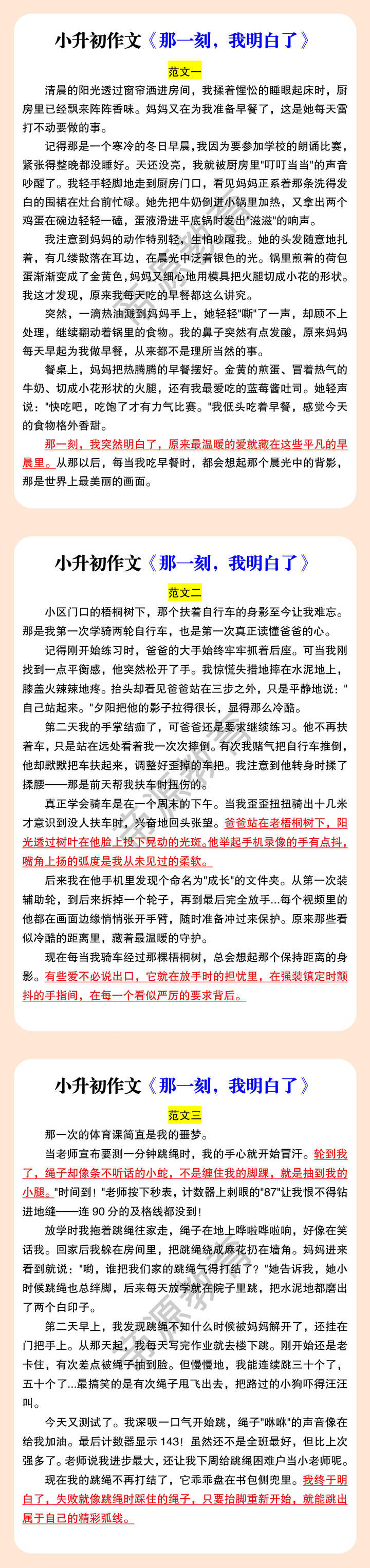 小升初作文《那一刻，我明白了》