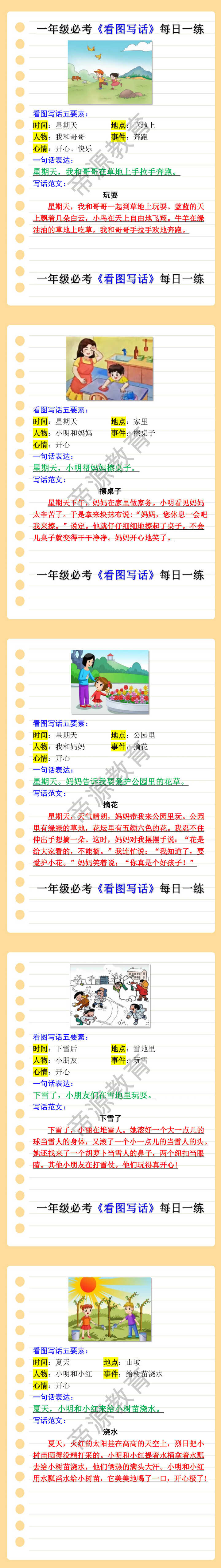 一年级必考《看图写话》每日一练