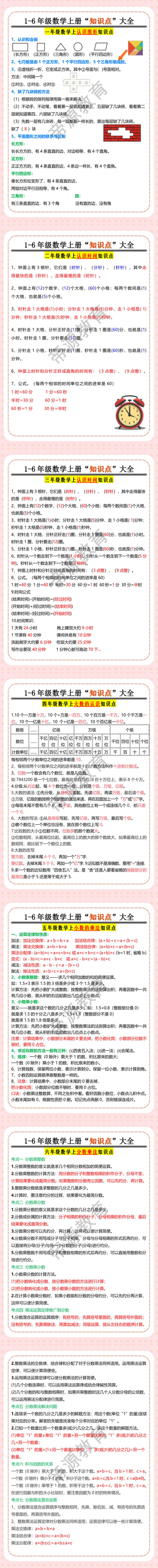 1-6年级数学上册“知识点”大全