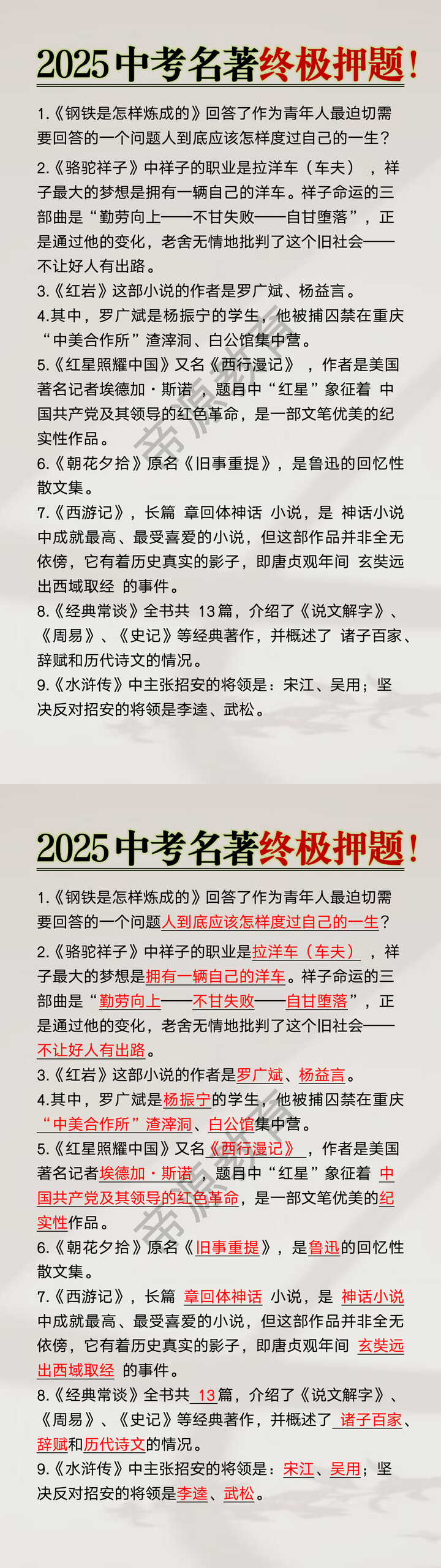 2025中考名著终极押题