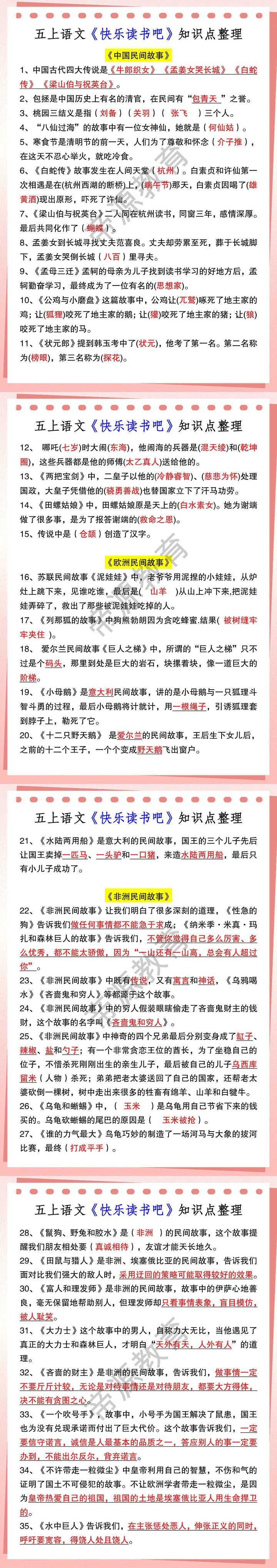 五上语文《快乐读书吧》知识点整理