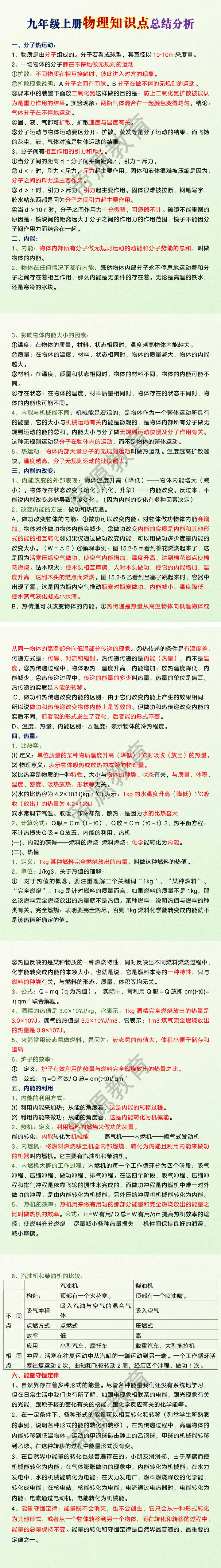 九年级上册物理知识点总结分析